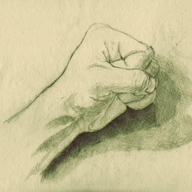 Fist, study ink on paper, 1989 (added a photoshop gradient)